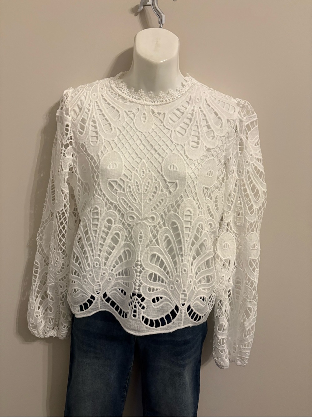 Ultra Pink White Lace Crochet Blouse
